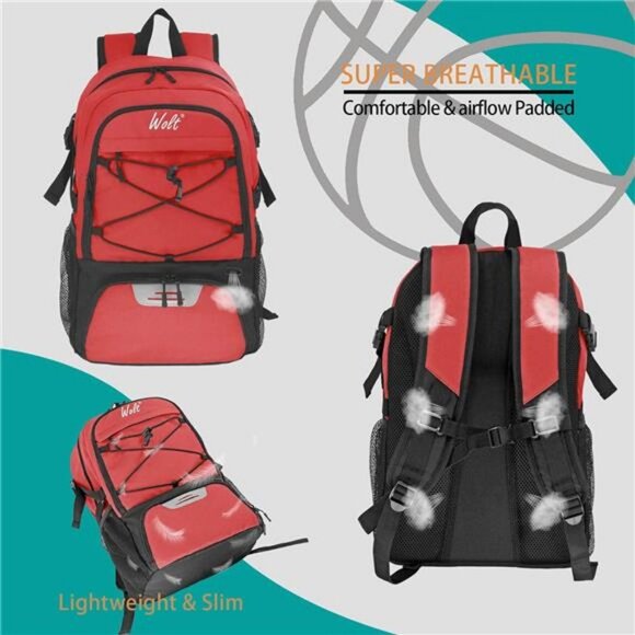 Basketball Backpack Large Gym Bag with Separate Ball holder & Shoes compartment - Picture 5 of 7
